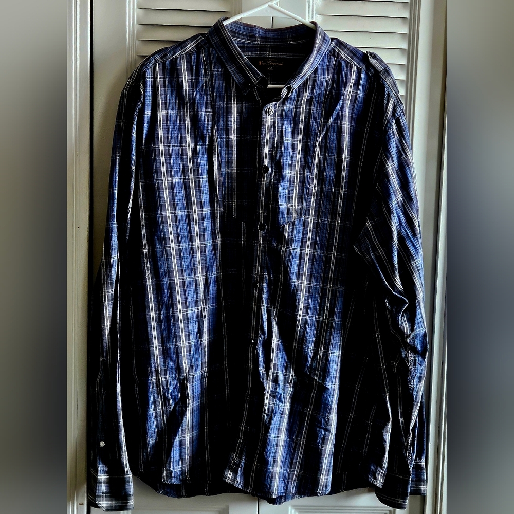 Men's Original Ben Sherman Long Sleeve Shirt Blue Check Button Shirt XXL